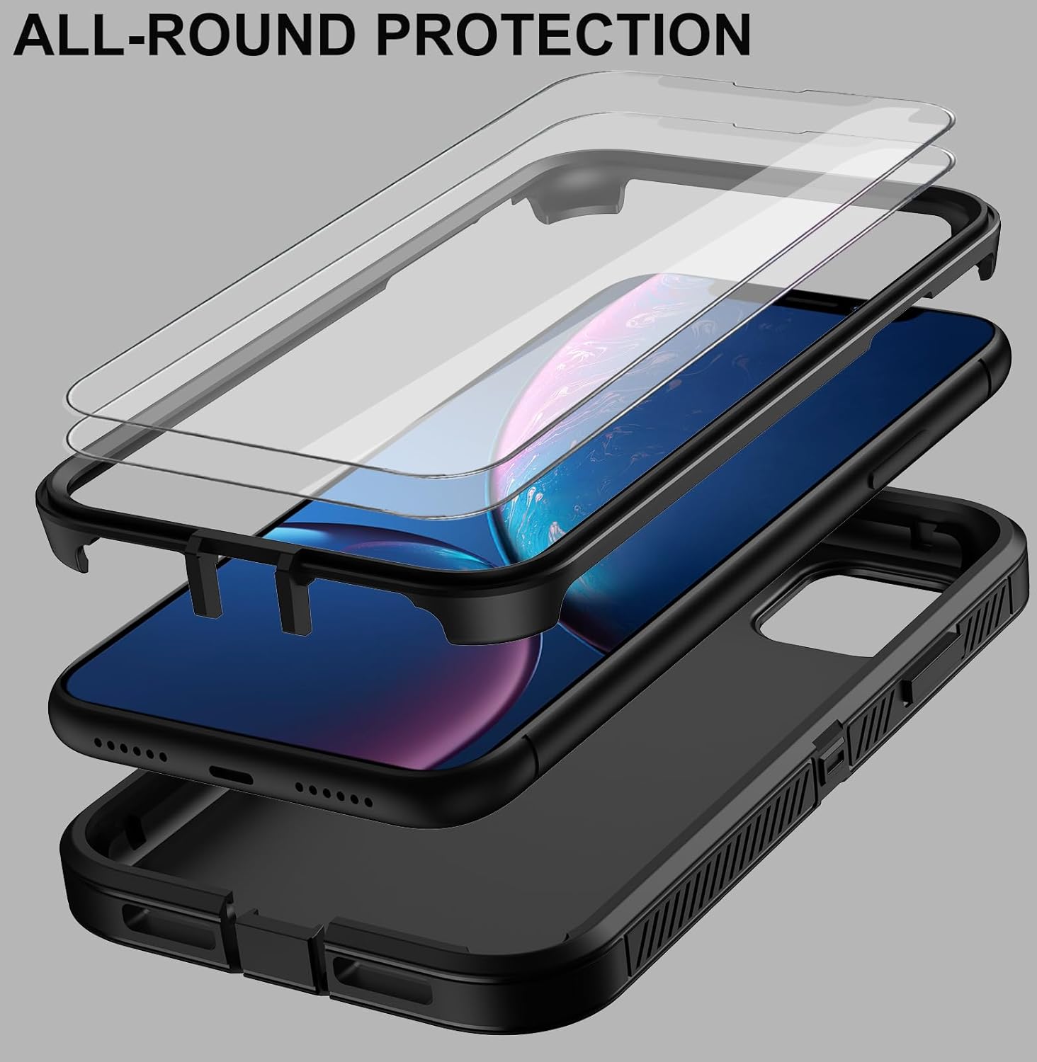 Magnetic Case for iPhone XR,Compatible with Magsafe,Military Grade Anti-Drop Shockproof Defender i phoneXR Phone Cases w/2x Screen Protectors,2 Layers Rugged Heavy Duty Protective Bumper Cover (Black)