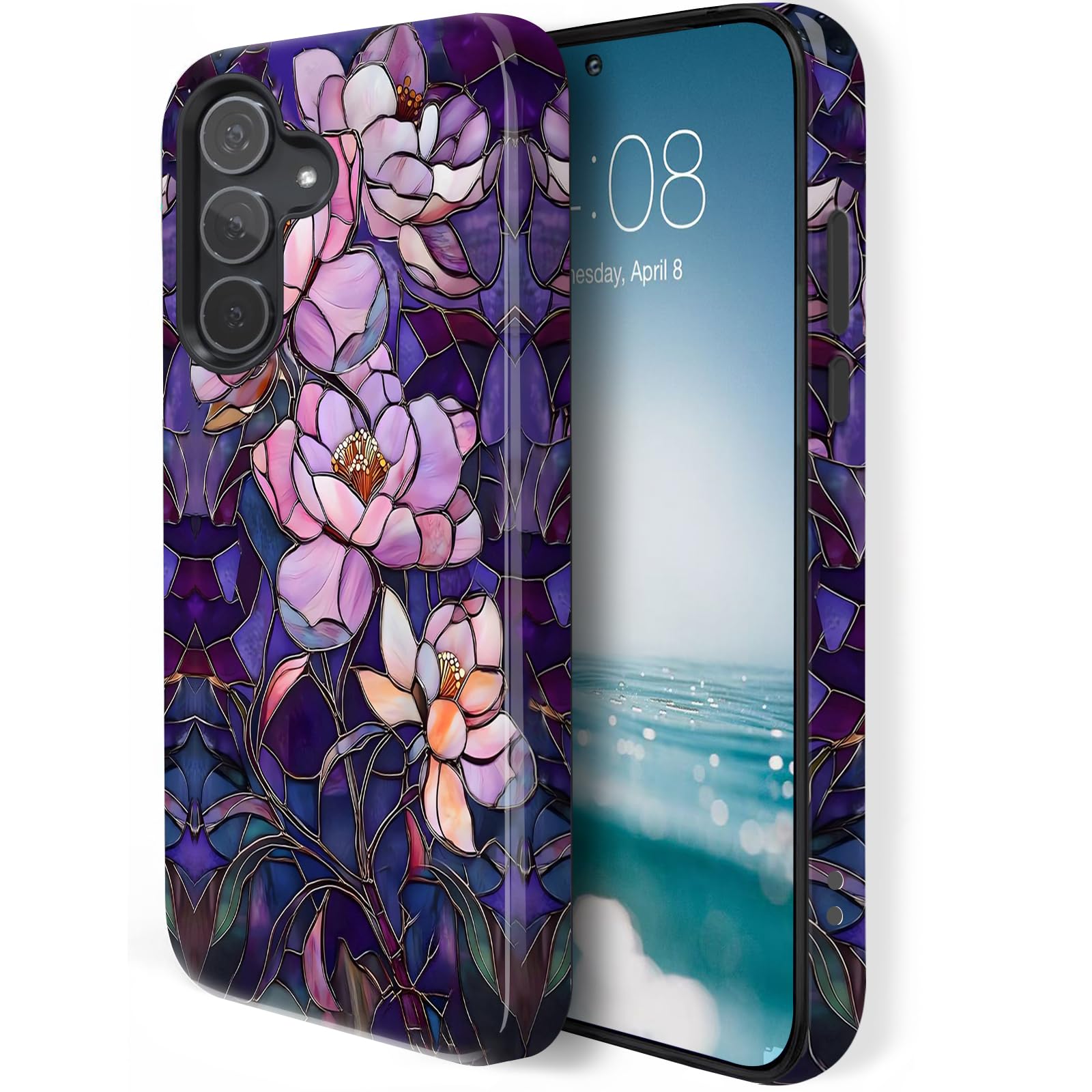 Coque Samsung Galaxy A57 robuste antichoc et verre fleur violette - 8