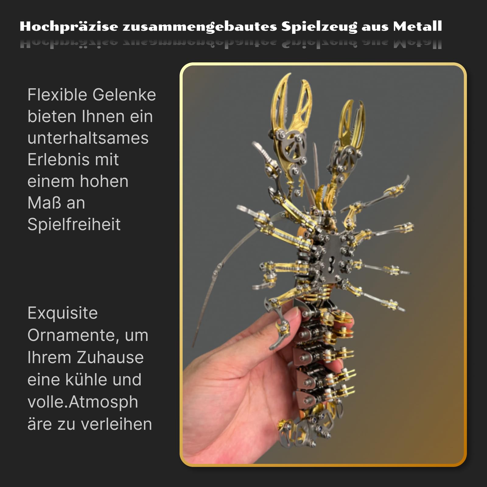 3D Metal Puzzle, 600 Teile Mechanisches Hummer 3D Metall Puzzle Modellbausatz, Edelstahl Mechanische Meereslebewesen Modell, 3D Puzzle Metall DIY Ornament Geschenke für Erwachsene (Gold)