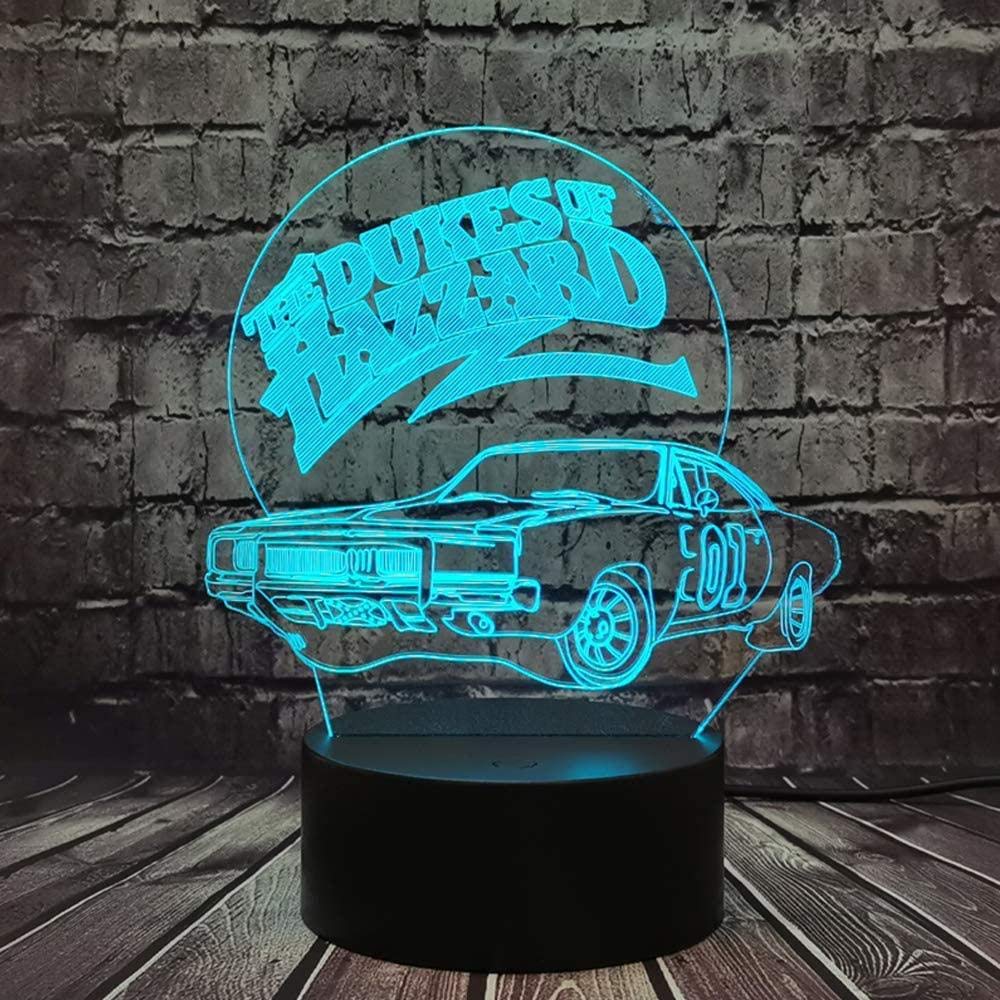 KJsdaADSA 3D Optical Illusion AUTO The Dukes of Hazzard car Model Night Light Cartoon Table Lamp for Decor Men Boy Bedroom Holiday Birthday Xmas Gift-16_Colors