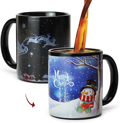 Taza de café de Navidad mágica que cambia de calor, taza de 12 onzas que cambia de color, taza de café sensible al calor con caja de regalo, taza de