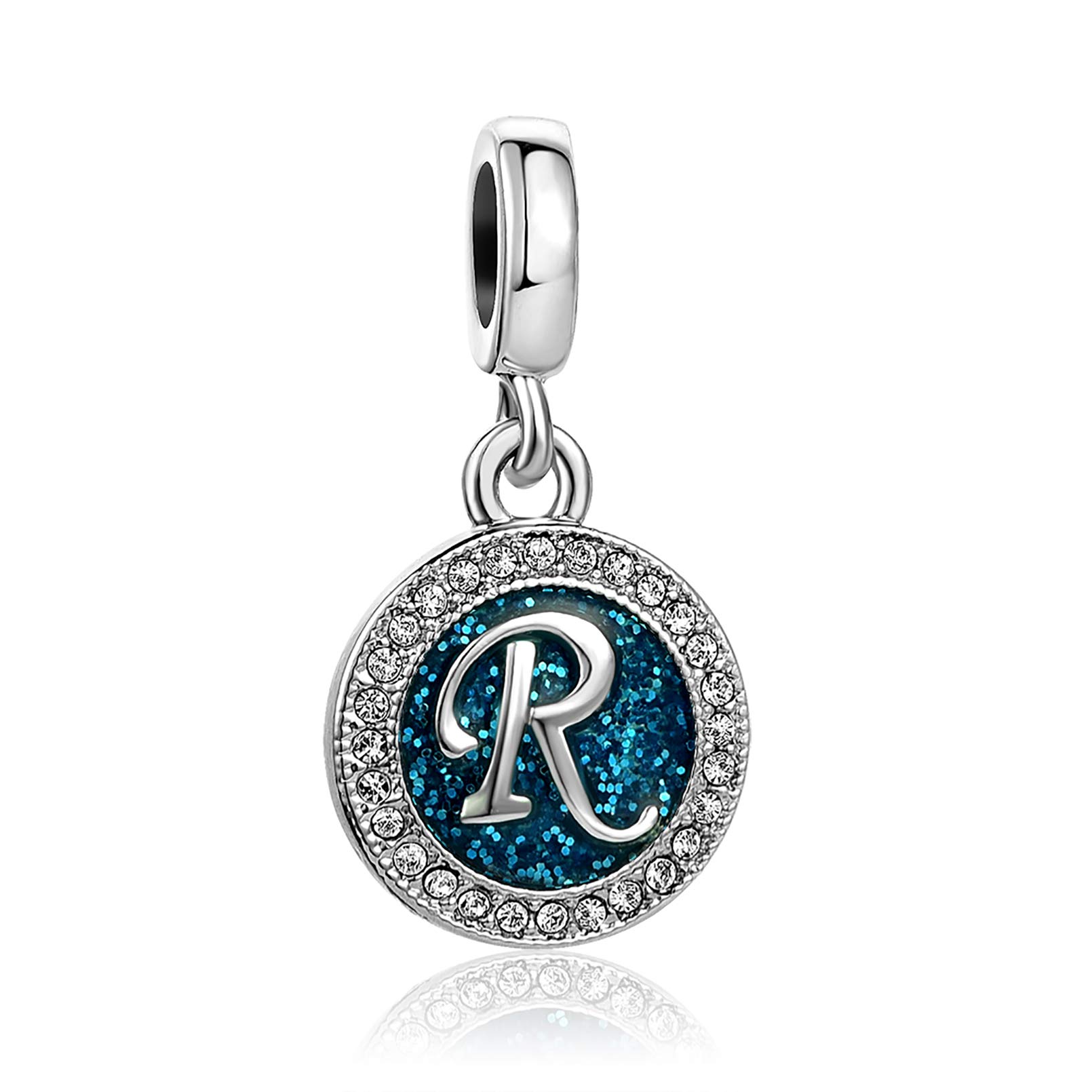 TGLSTGLS Spakling Blue A to Z Letter Initial Charm Alphabet Capital Name Dangle Beads Compatible With Pandora Charms Bracelets and Necklaces