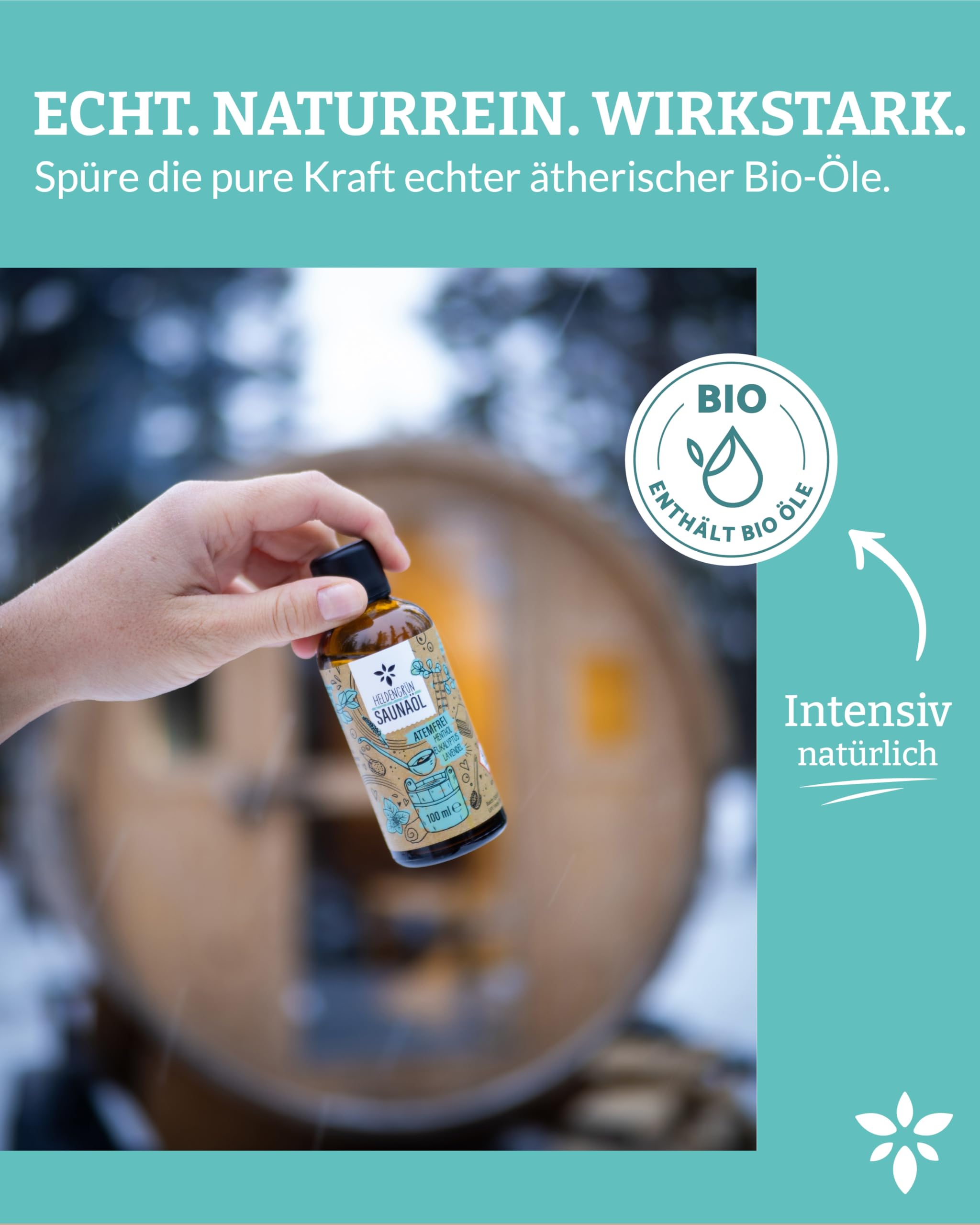 Heldengrün Infusion de sauna bio sans respiration [véritables huiles biologiques, 3 parfums] – Huile de sauna avec menthol, eucalyptus et lavande – Infusion pour sauna naturel avec huile essentielle