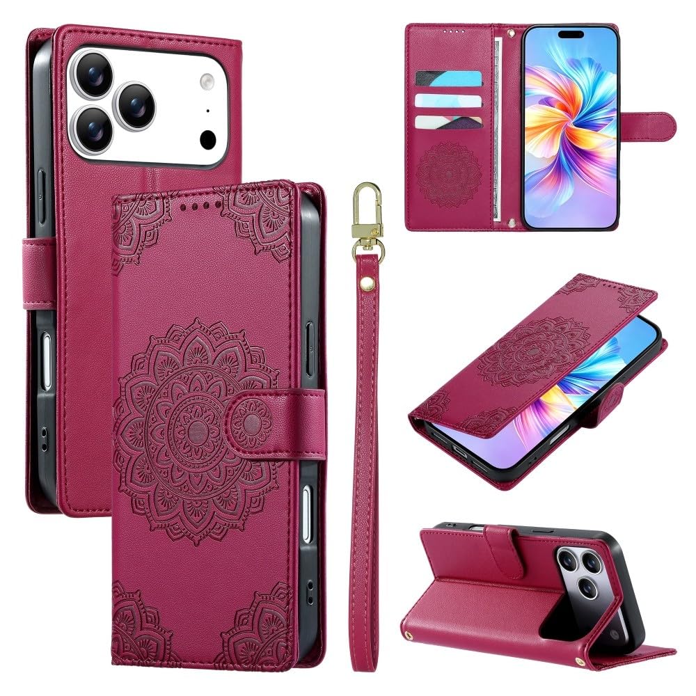 Étui portefeuille iPhone 12 / 12 Pro rose vif en cuir à rabat - 8