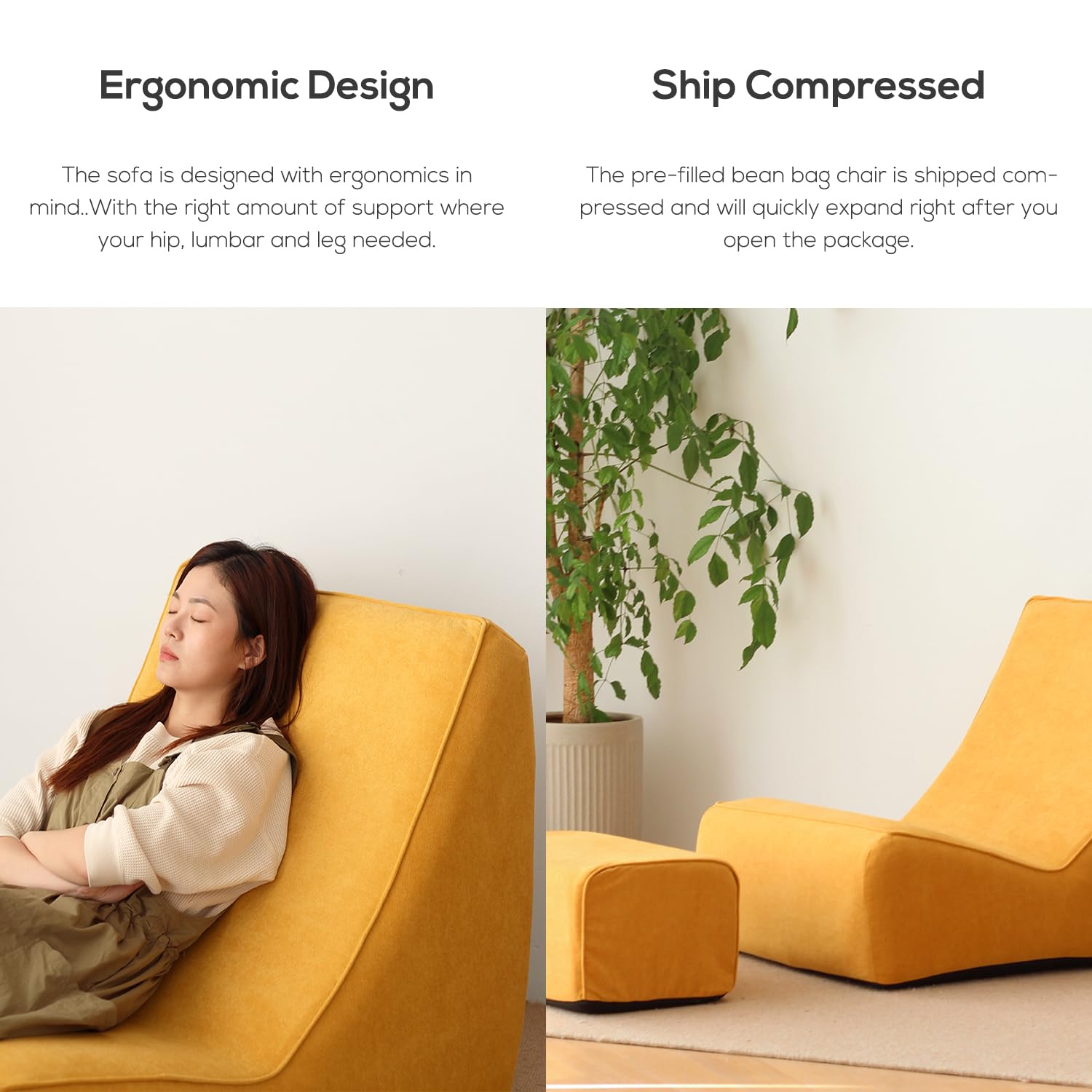 N&V Single Seated Foam Sofa Armless Floor Sofa with High Density Foam Removable and Machine Washable Cover (Burnt Yellow)