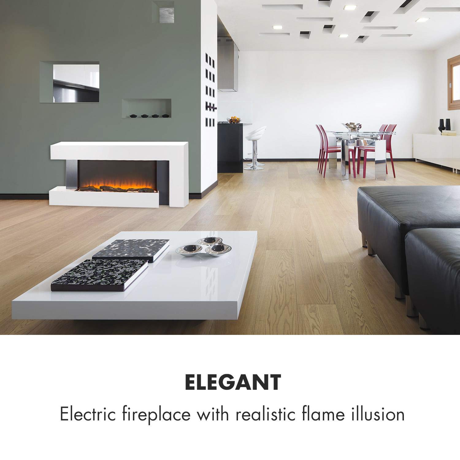 Klarstein Studio Light & Fire 2 kominek - kominek elektryczny, kominek elektryczny z efektem płomienia, 1000/2000 watów, funkcja timera, termostat, obudowa MDF, w zestawie. Pilot zdalnego sterowania — kość słoniowa