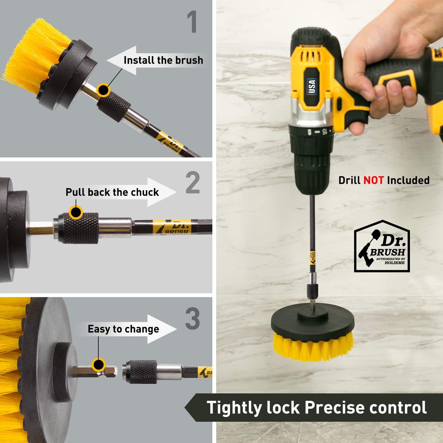 Holikme 4 Pack Drill Brush Power Scrubber Cleaning Brush Extended Long