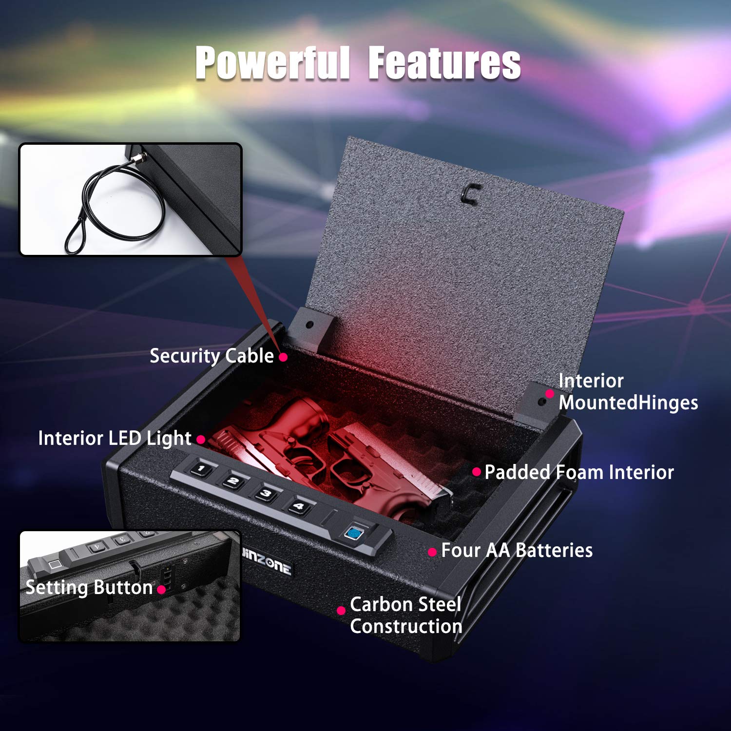 Winzone Gun Safe Biometric Gun Safes for Pistols,Quick Access Smart