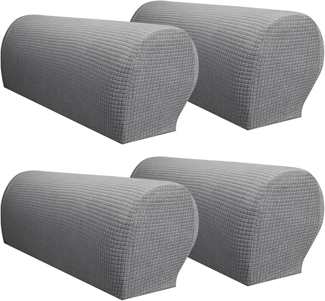 Sofa Arm Protector Covers Set of 4 Armchair Covers for Arms Sofa Arm Covers Anti- Slip Armrest Caps Armrest Covers for Sofas Furniture Protector Slipcover for Chair Sofa Recliner Arm (Light Grey)