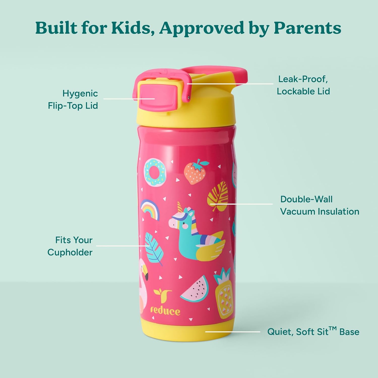 Reduce Hydrate Pro Kids 14oz Stainless Steel Insulated Water Bottle w/Straw – Spill Proof Tumbler for Kids – 30 Hour Cold Retention – Dishwasher Safe Leak-Proof Design - Pool Party - Image 3