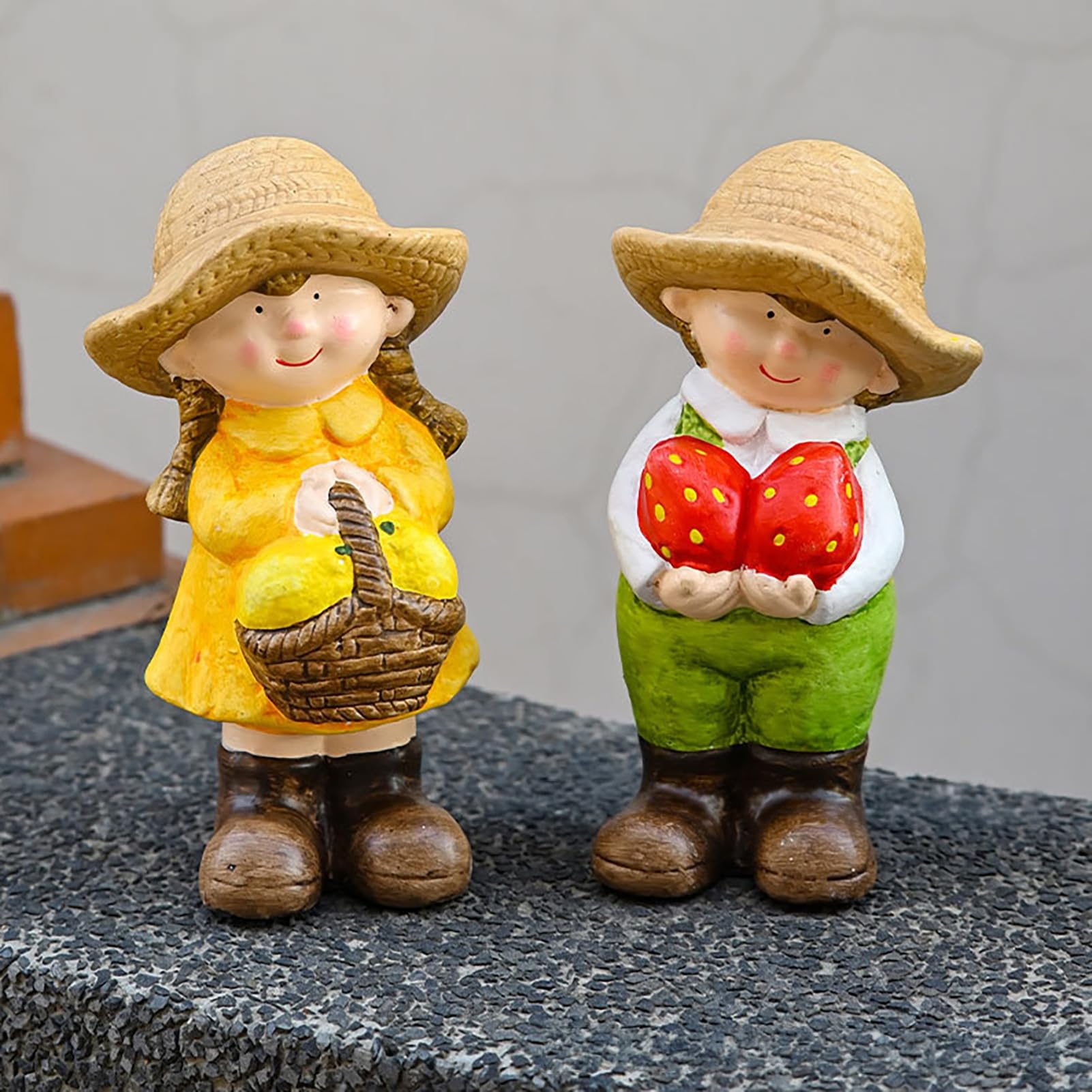 Mała ceramiczna statuetka ogrodowa urocze dziewczyny chłopcy/krasnal / wróżki dyni rzeźby do ogrodu na zewnątrz podwórko patio dekoracja trawnika