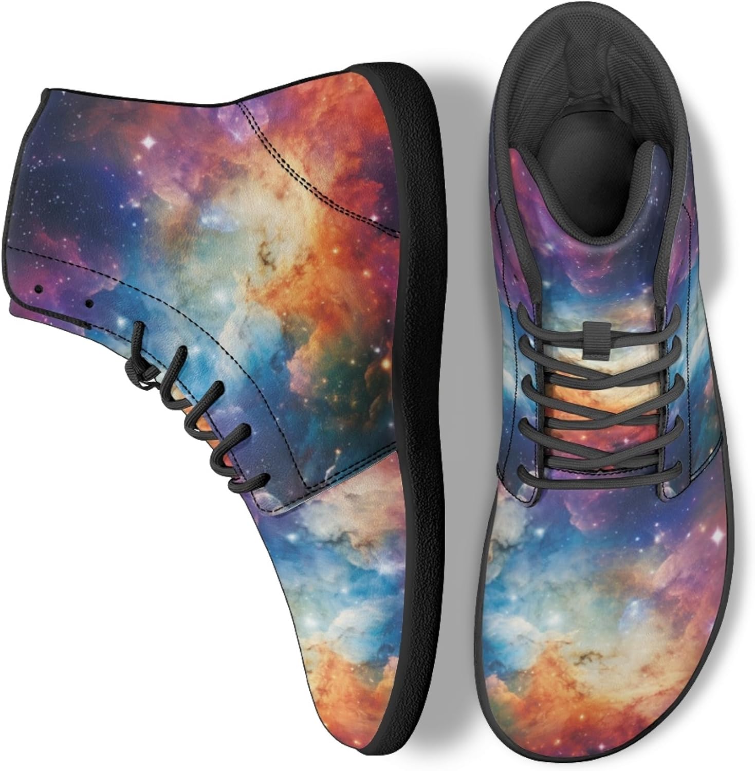 Stylish Print PU Leather High Top Barefoot Sneakers Shoes for Men Women