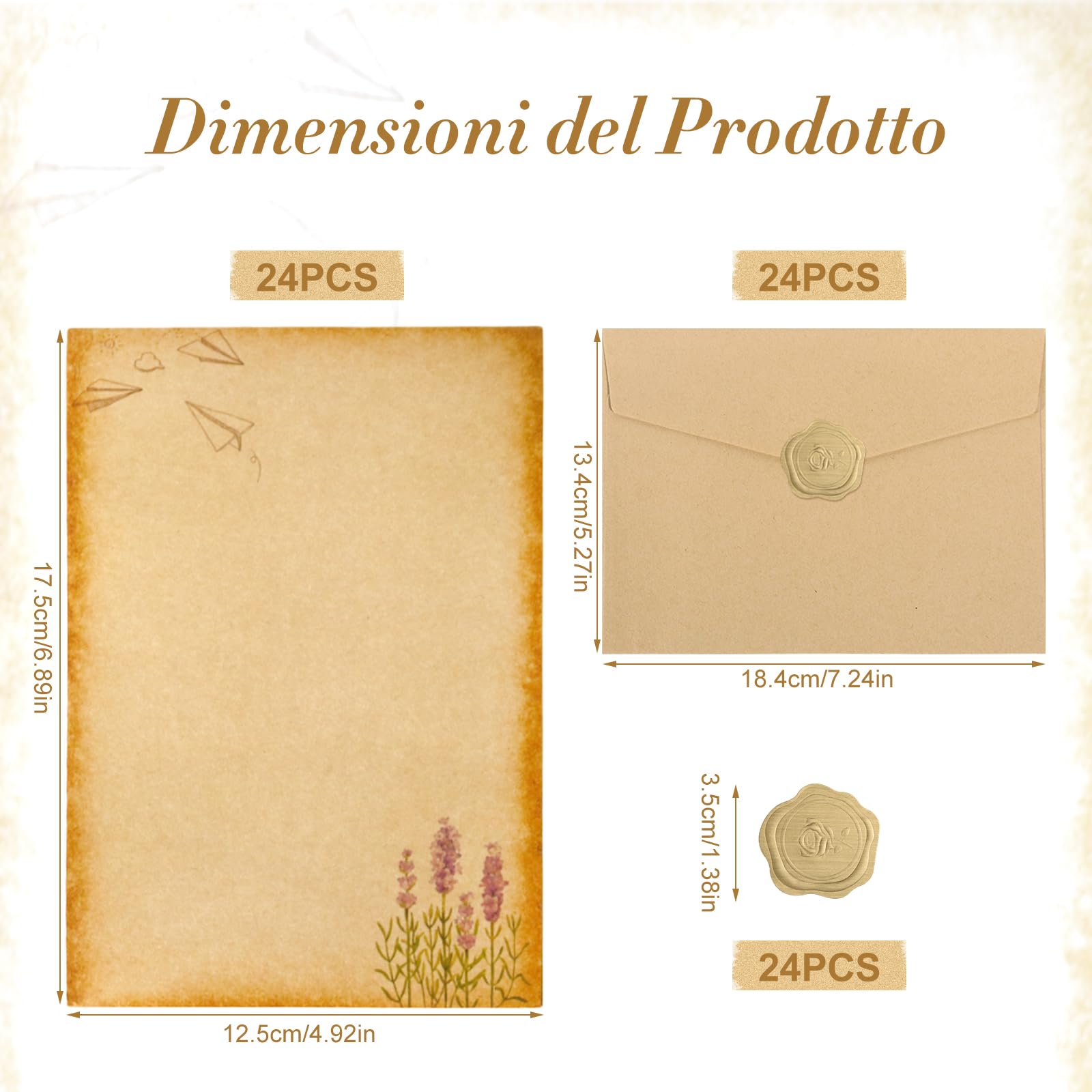 Vintage carta da lettere con buste 24 fogli per invito compleanno matrimonio
