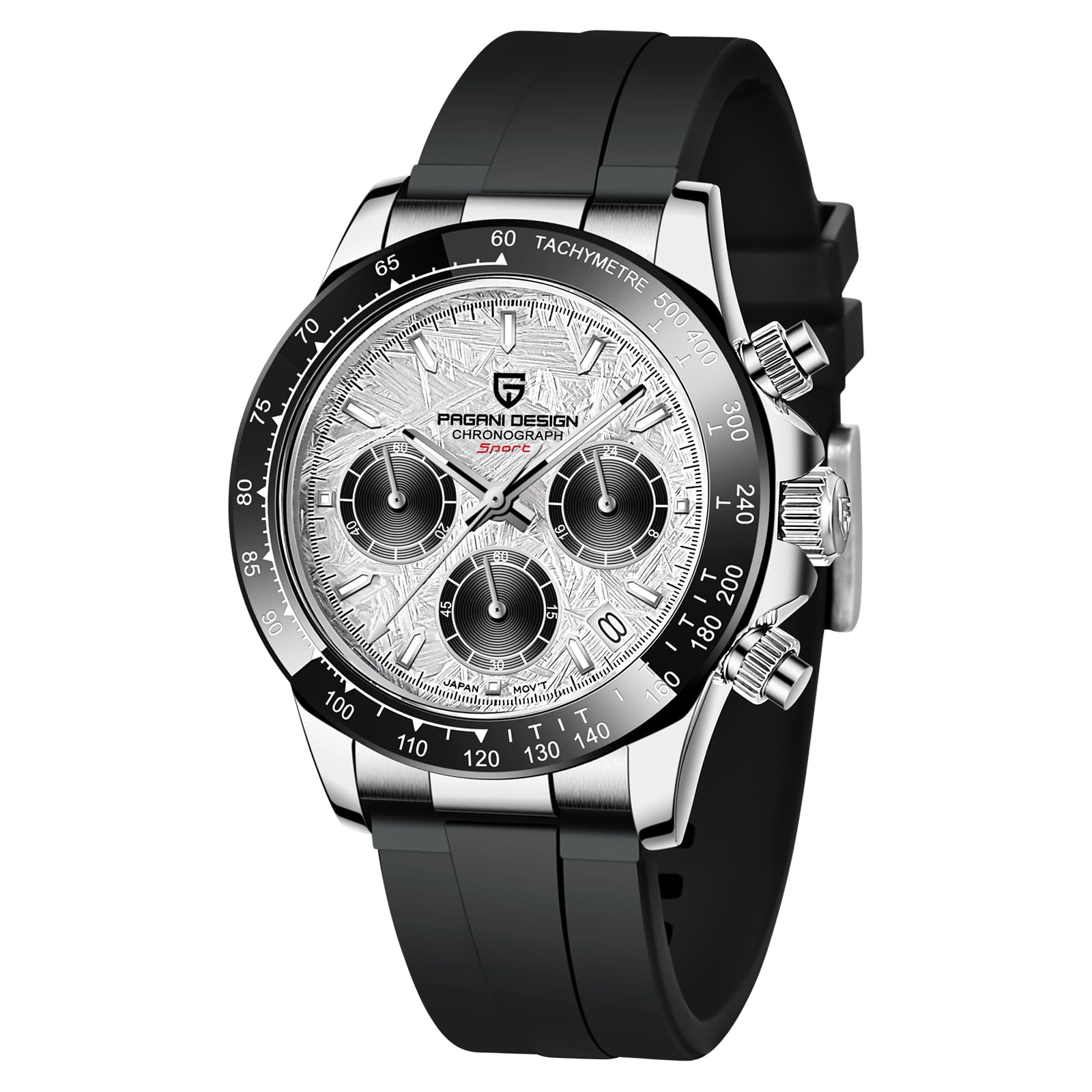 Pagani Design Men's Chronograph Watch, VK63 Movement, Sapphire Crystal 40MM Silver-Texture