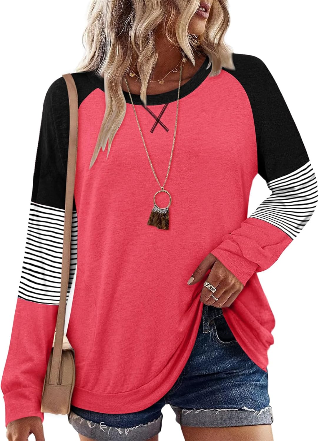 onlypuff Long Sleeve Tunic Top for Women Casual Loose Fitting Fall Fashion Clothing with Pockets - Image 2