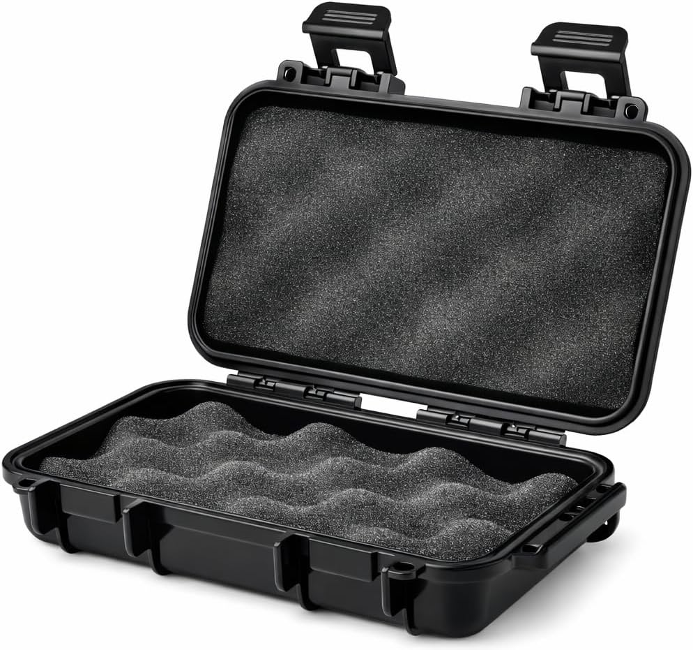 Box Shockproof Dry Storage Box Hard Plastic Protective arry Touch Phone Case + Foam + Handle for Fishing Camping Hiking (Small -Black)