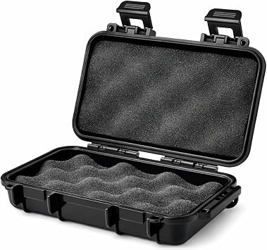 Waterproof Box Shockproof Dry Storage Box Hard Plastic Protective arry Touch Phone Case + Foam + Handle for Fishing Camping Hiking Small -Black