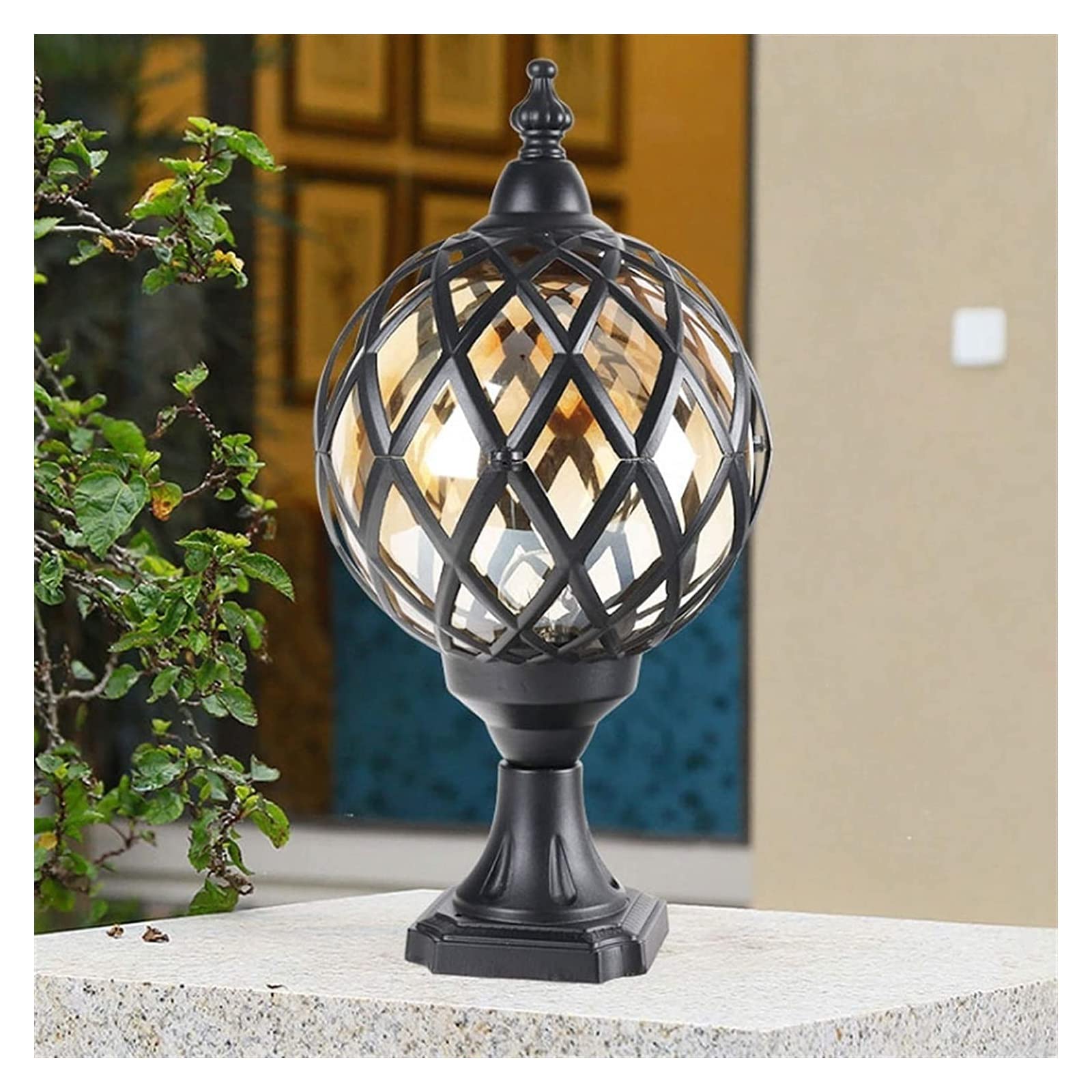 Lampa Na Dziedziniec Led Solar Light Tradycyjna Szklana Kula E27 Lampa Na Słupek Ogrodowy Antyczna Lampa Retro Wodoodporna Odlewana Ciśnieniowo Aluminiowa Lampa Na Ś