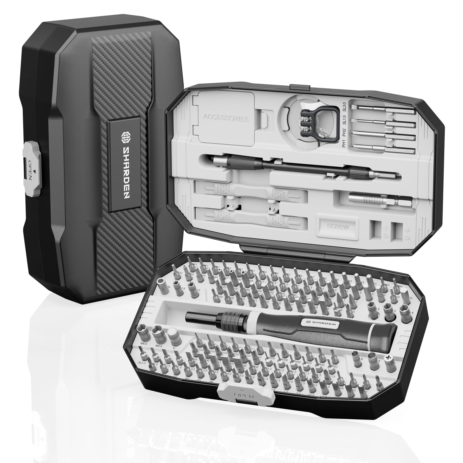 SHARDEN Juego de destornilladores de precisión 153 en 1, kit de herramientas de computadora, kit de destornilladores electrónicos magnéticos para PC, iPhone, teléfono, PS5, PS4, joyas, tableta, RC,