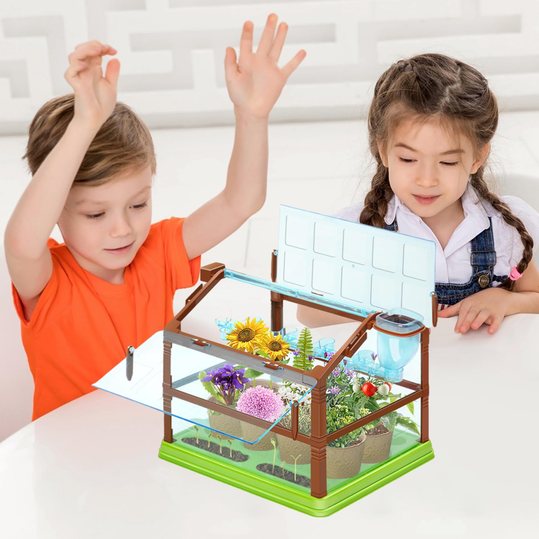 Kit de plantas para niños, kit de cultivo de plantas para niños con sistema de riego, jardinería educativa para niños y niñas, sin semillas ni tierra, doble cubierta