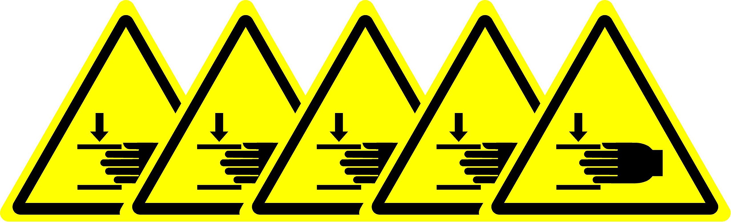 ISO Safety Label Sign - International Warning Crushing of hands Symbol - Self adhesive sticker 100mm Diameter (PACK OF 5 STICKERS)