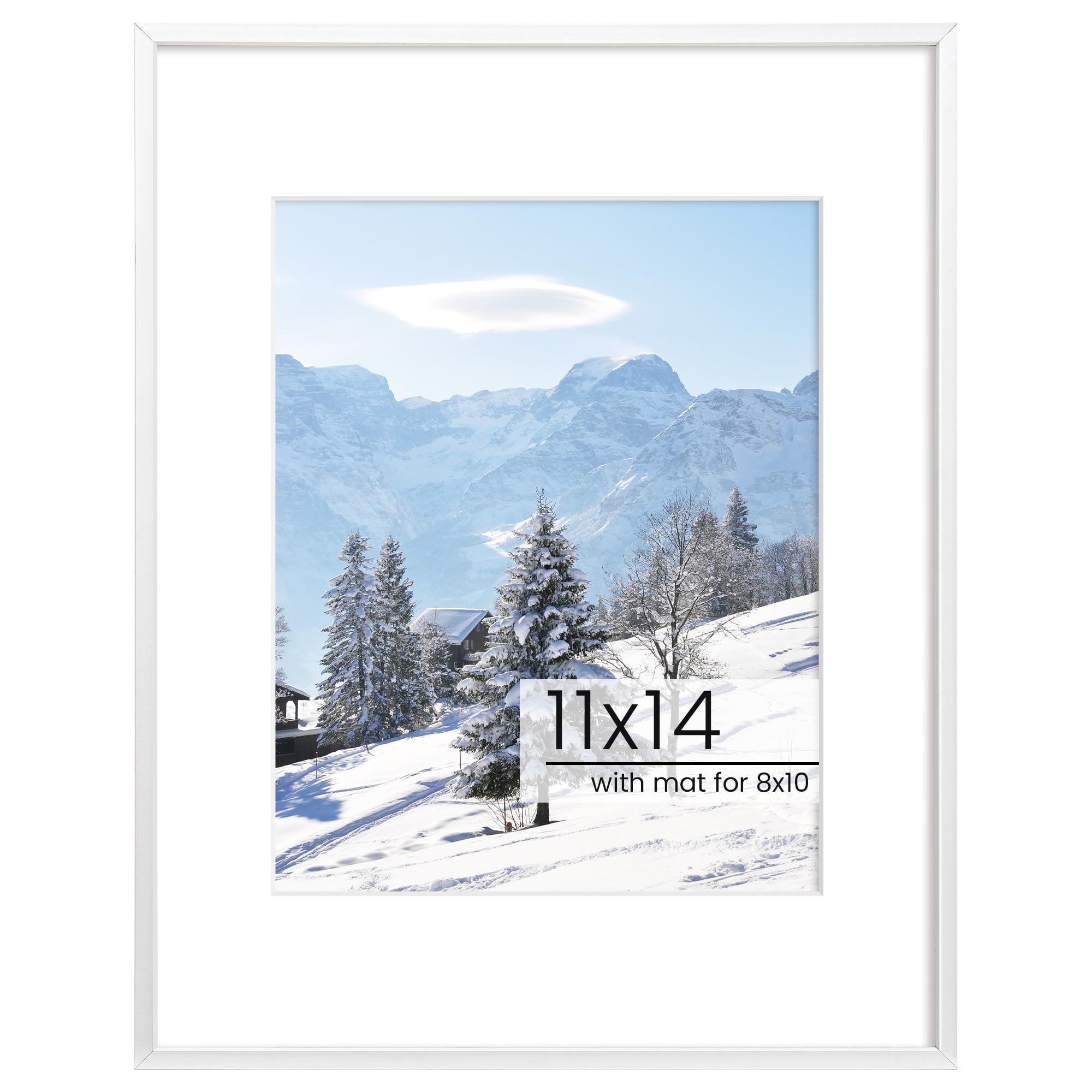 FLYJOE 11x14 Picture Frame, Inclined Plane Aluminum Photo 11x14 Frame Matted to 8x10, with High Definition Plexiglass, for Wall or Tabletop Display, Wall Hook Included, Silver