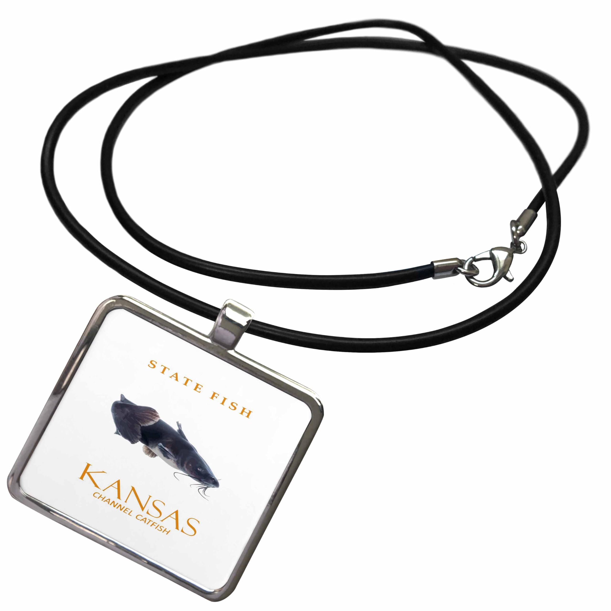 Kansas Territory Fish The Channel Catfish Necklace With Rectangle Pendant by 3dRose – Medium, Metal, White, Model ncl_394362_1