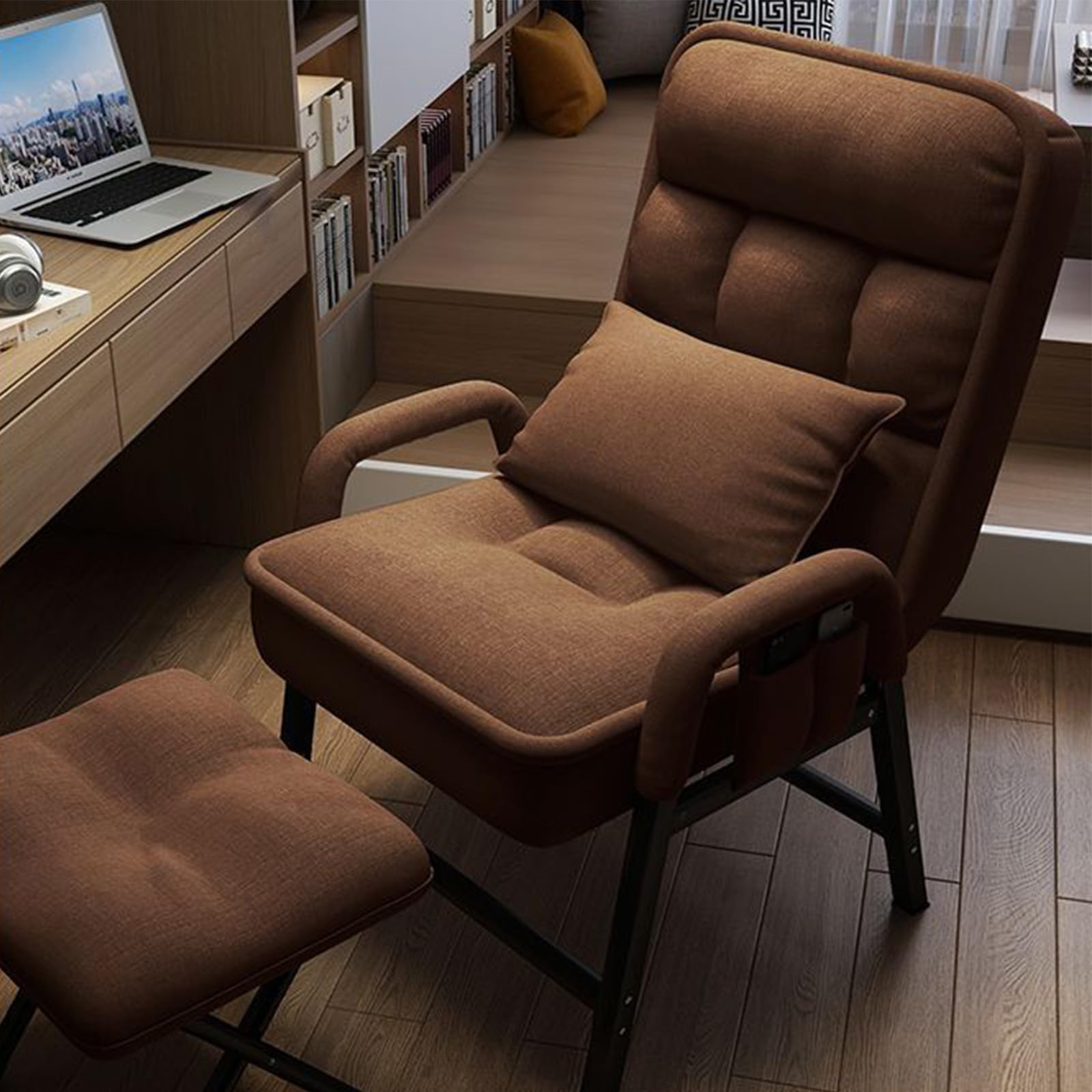 Accent Armchair with Footstool,Modern Lounge Lazy Chair with 6 Position Adjustable Backrest and Metal Frame, Comfy Reading Sofa Chair with Side