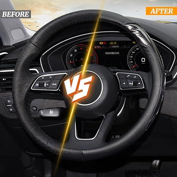KAFEEK Carbon Fiber Steering Wheel Cover for Men, Car Accessories, Black