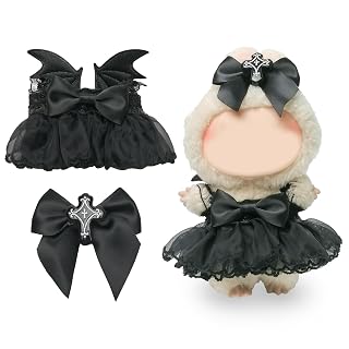 Clothes Compatible with Labubu Doll, Labubu Outfit Set - Black Lace Dress with Devil Wings+Cross Bow for Labubu Dolls, Stylish Accessories Set for 17cm Labubu Doll, No Doll(Dark Cross Enchantress) - Amazon product rated Grade A