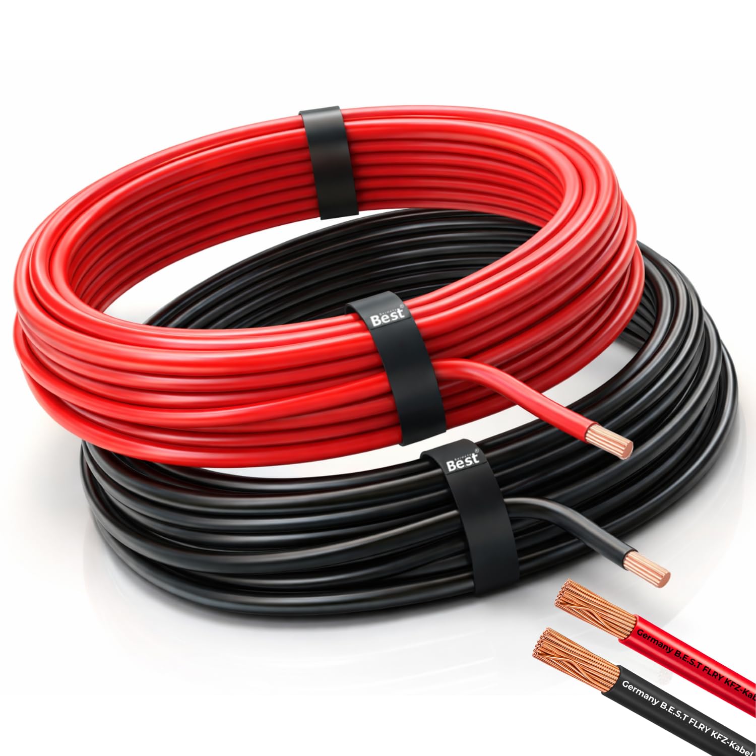 Fahrzeugleitung 6,00mm² 2x20m Rot/Schwarz FLRY-B Set 100% Vollkupfer – Fahrzeugleitung als Ring – Auto Stromkabel bis 60V – Flexible Litze für PKW, LKW, Motorrad, Wohnmobil, Auto HiFi, Bordelektrik
