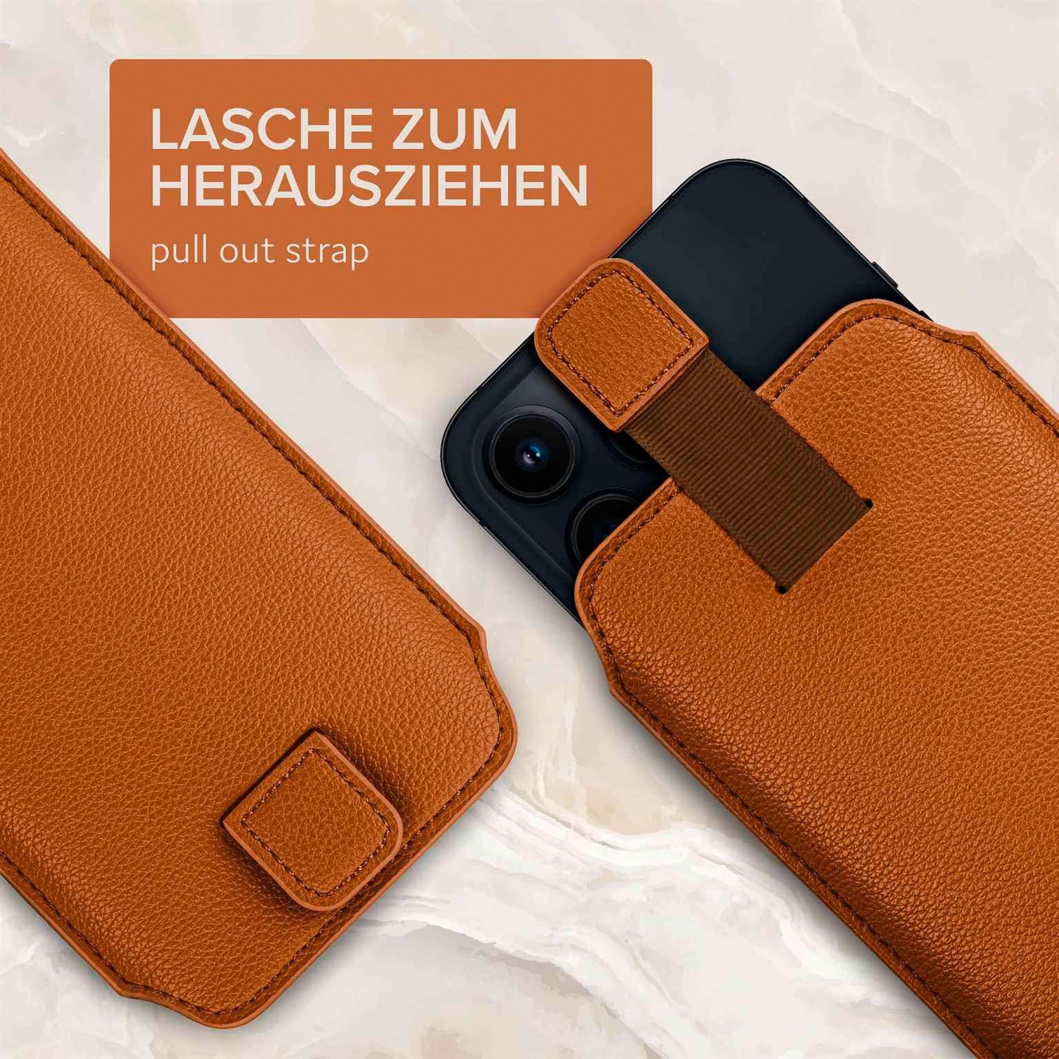 ONEFLOW Custodia sottile con funzione di estrazione, compatibile con Xiaomi Redmi Note 12S, fodera interna in microfibra di alta qualità + robusta linguetta di traino, rosso scuro