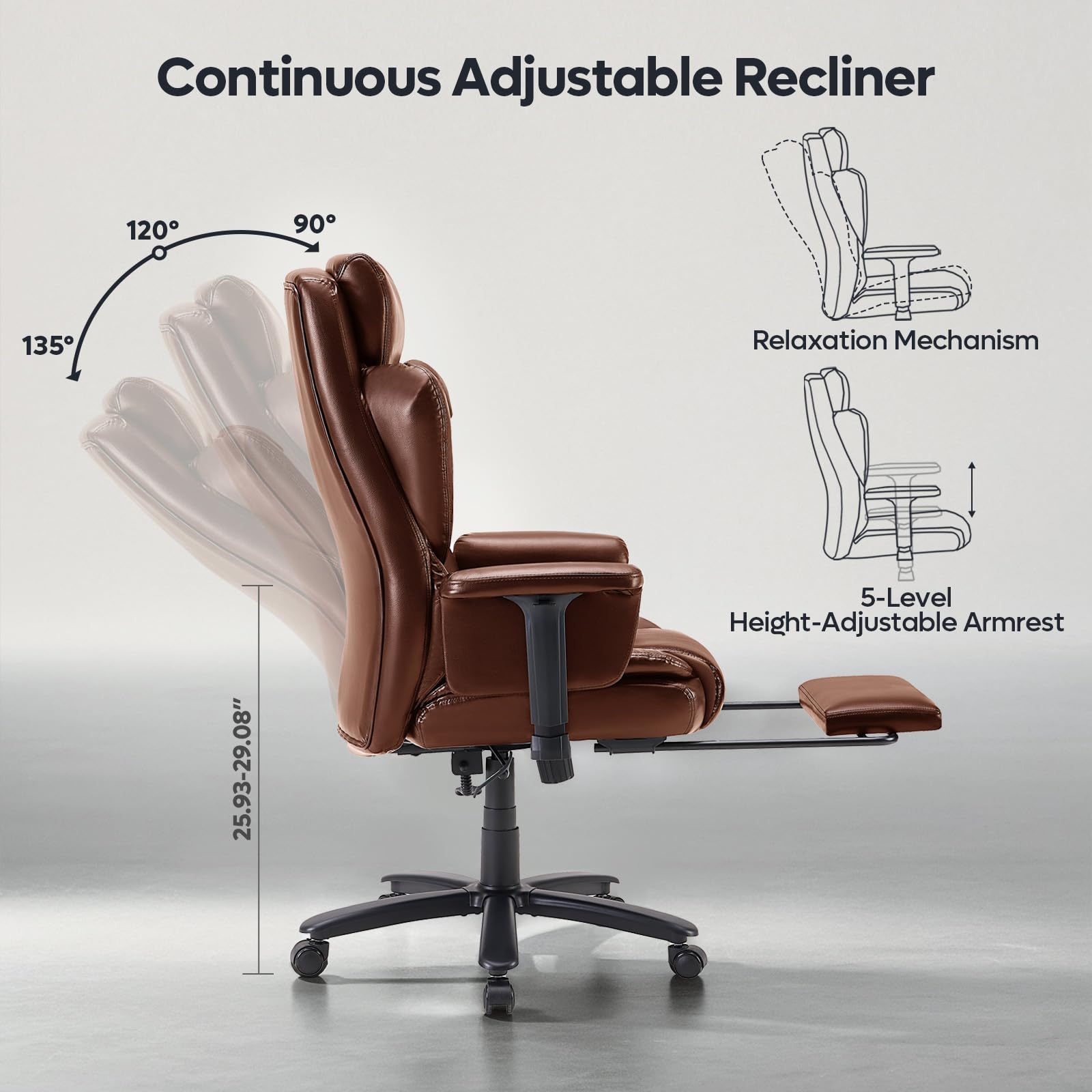 Bestier Bürostuhl Chefsessel mit Fußstütze, Stoff, Braun | Ergonomischer Drehstuhl, Verstellbare Rückenlehne, Gaming & Office Stuhl