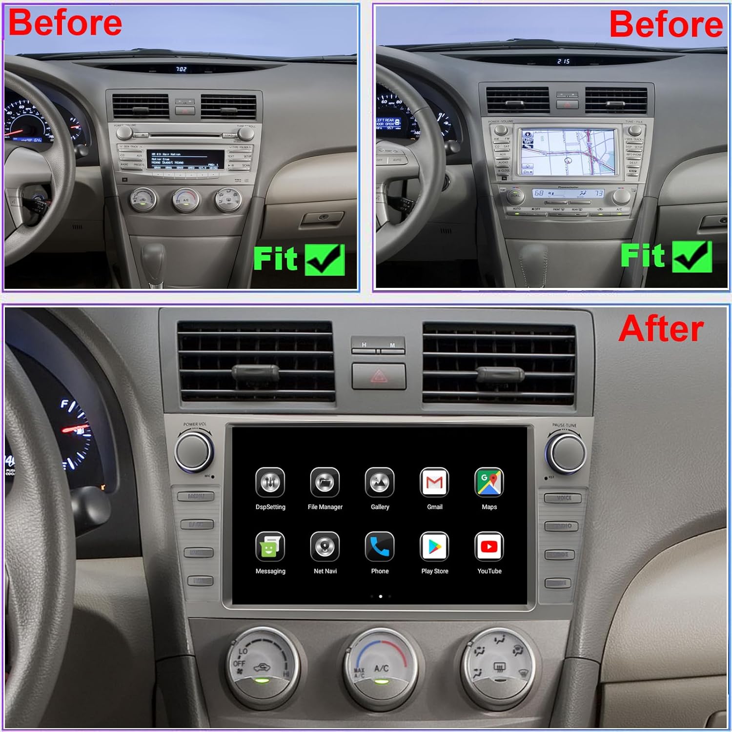 QLED 8core for Toyota Camry Radio Upgrade 2007 2008 2009 2010 2011,Touch Screen Stereo,carplay and Android Auto,Free Camera