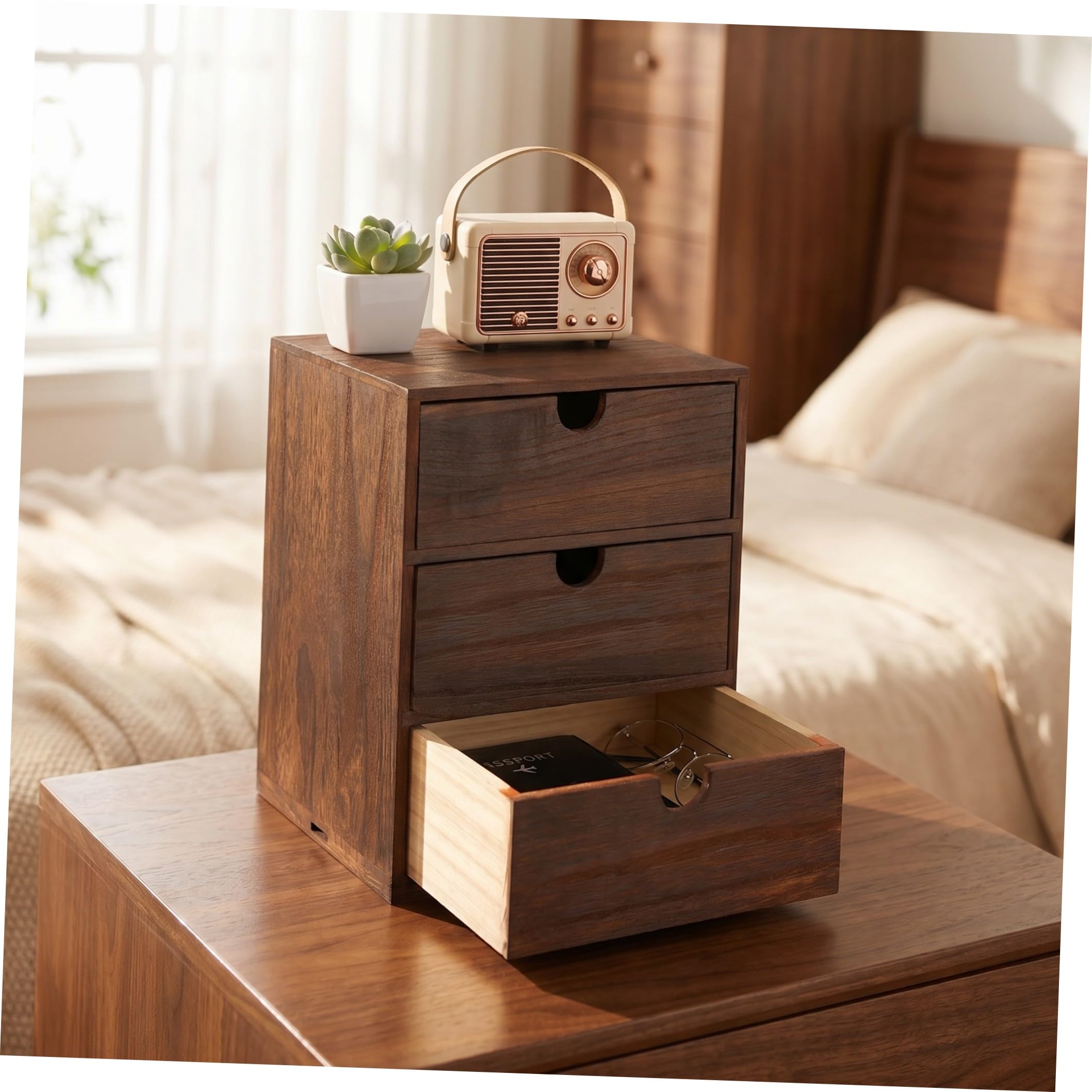 Caja de Almacenamiento de Madera Cajones, Tres Capas, Marrón