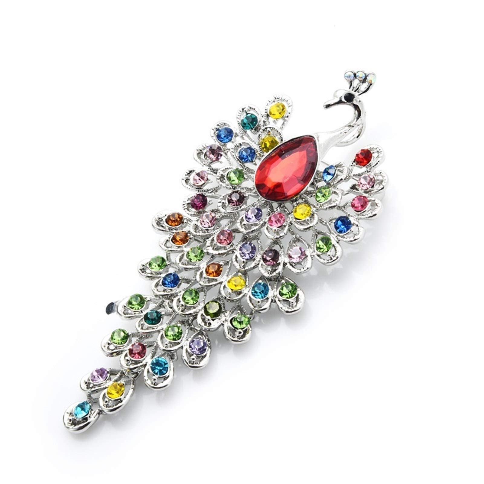 RWRAPS Brosche, große Strass-Pfau-Vogel-Brosche, Damen-Schönheit, 3-farbig, Vogel, Tier, Hochzeiten, Party, Büro, Brosche, Pins, Geschenke (Metallfarbe: S Muliti) ()