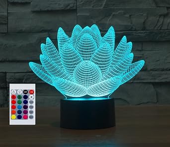Night Light for Kids 3D Lotus Flower Led Lamp with Remote Control 16 Color Changing Xmas Birthday Gift for Child