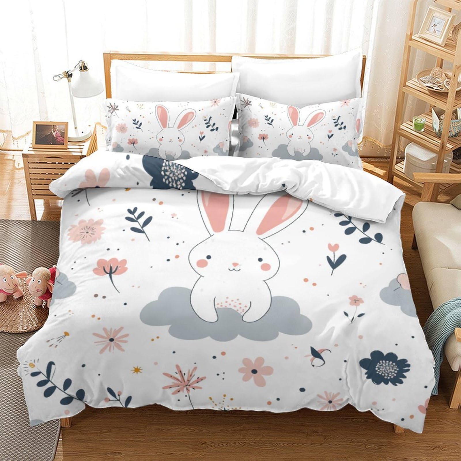Housse de couette lapin en microfibre douce parure lit king haute qualité