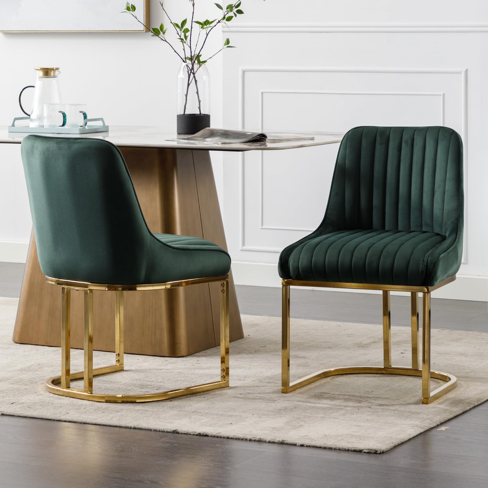 chairus 2 PZ Sedie da Pranzo in Velluto con Gambe in Metallo, Verde | Sedia Imbottita con Schienale Sedie da Cucina con Gambe in Metallo Dorato Sedia Moderna Design per Sala da Pranzo/Soggiorno