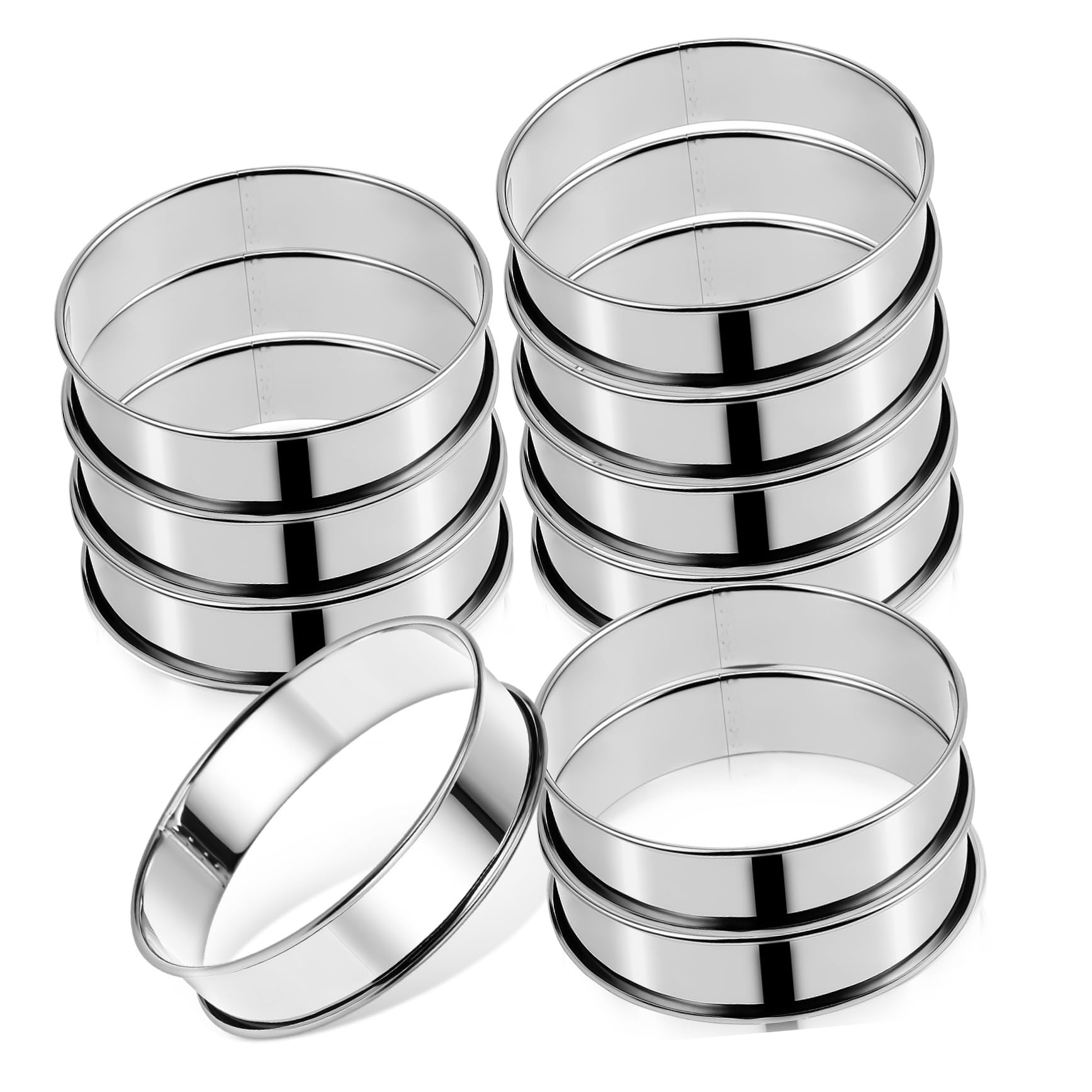 Cabilock 10Pcs Stainless Steel Egg Rings Non Stick Crumpet Baking Rings for Muffins Cookies Tarts Versatile Kitchen Tool for Family Baking Smooth Surface for Safe Food Contact