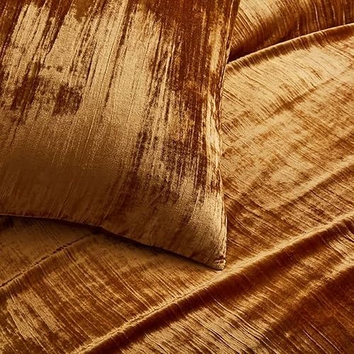 Miniatura 2 de The Harry Creations Juego de 3 piezas de ropa de cama de terciopelo con patrón liso, funda de edredón bohemia de lujo aplastada Ultra Donna