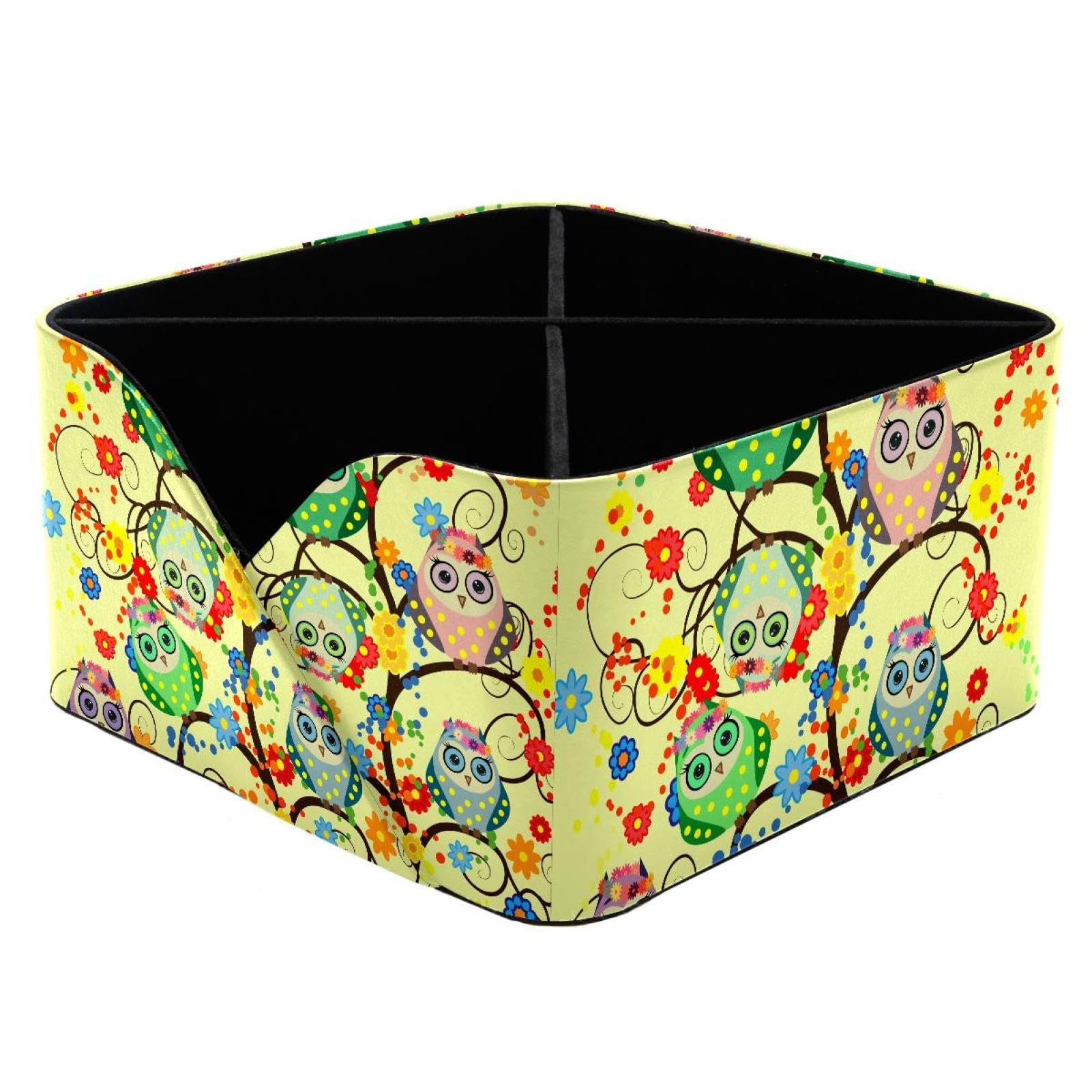 KengjuTesu Cartoon Owls sit Flowering Branches of Fantastic Trees Desktop Organizer Pen Holder, Rectangular Pencil Cup for Office, Study and Makeup Stations