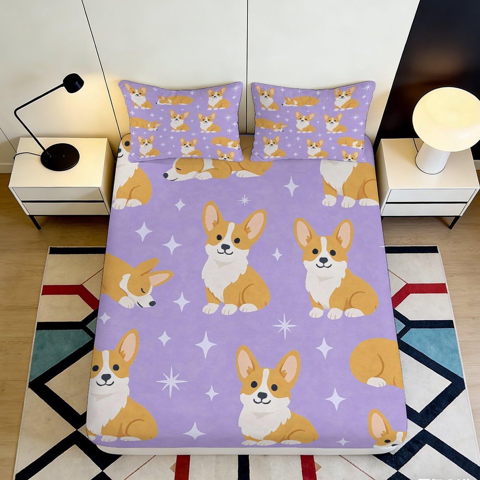 Pnayamiorkfel Style-7 3D Printed Corgi Cartoon Fitted Sheet Microfiber Soft Anti-Slip Bed Cover For Bedroom Guest Room Decor 90X200x25cm