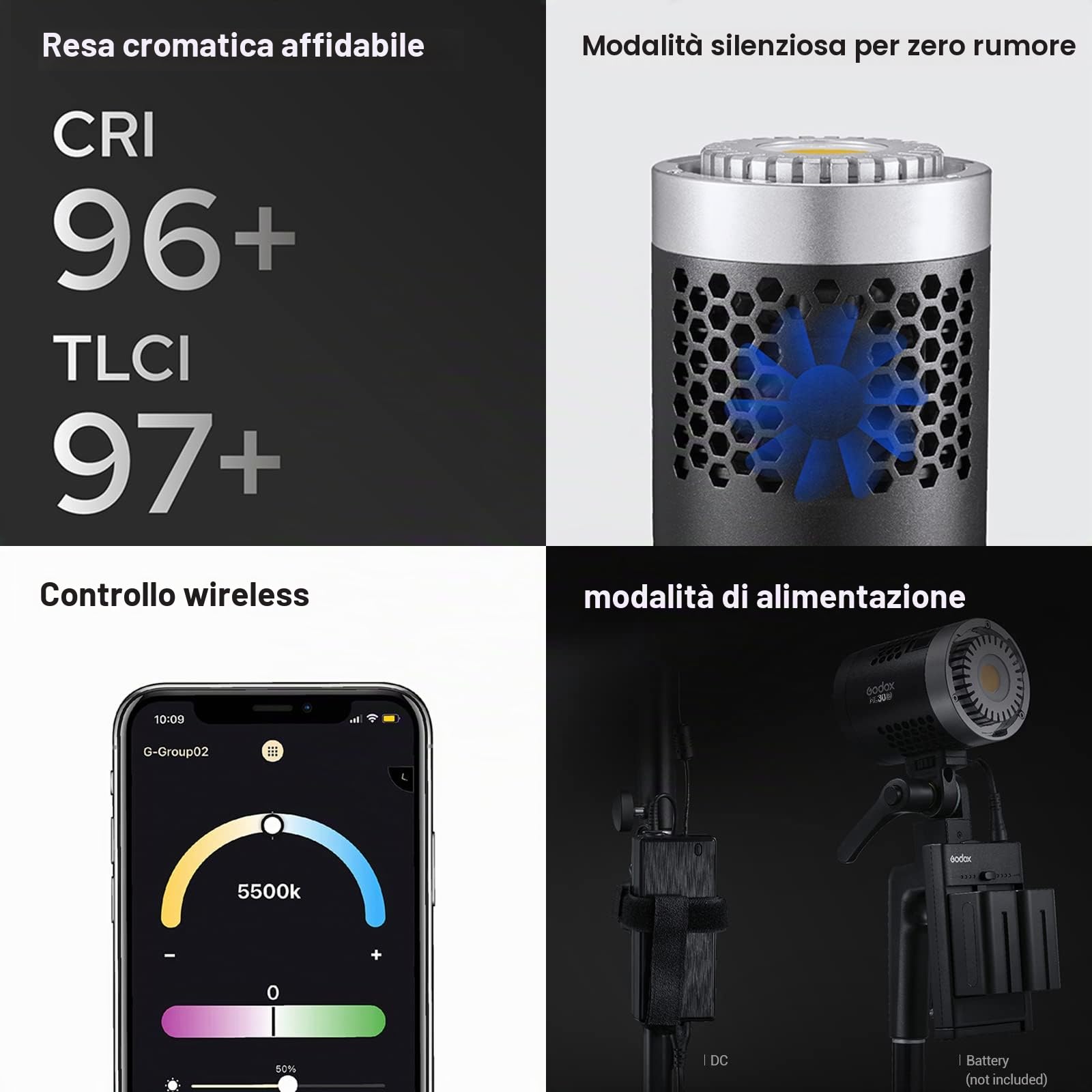 Godox ML30 Luce LED Fotografia 5600K Perline Lampada COB CRI 96 TLCI 97 Modalità Silent 12 Effetti FX Godox-Mount può Essere Utilizzato con ML-CS1625 ML-CD15