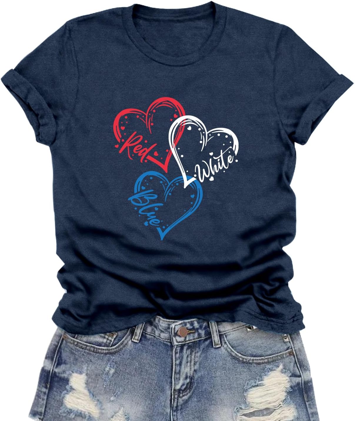 4th of July Shirts Women USA Patriotic T-Shirt American Flag Tee Tops