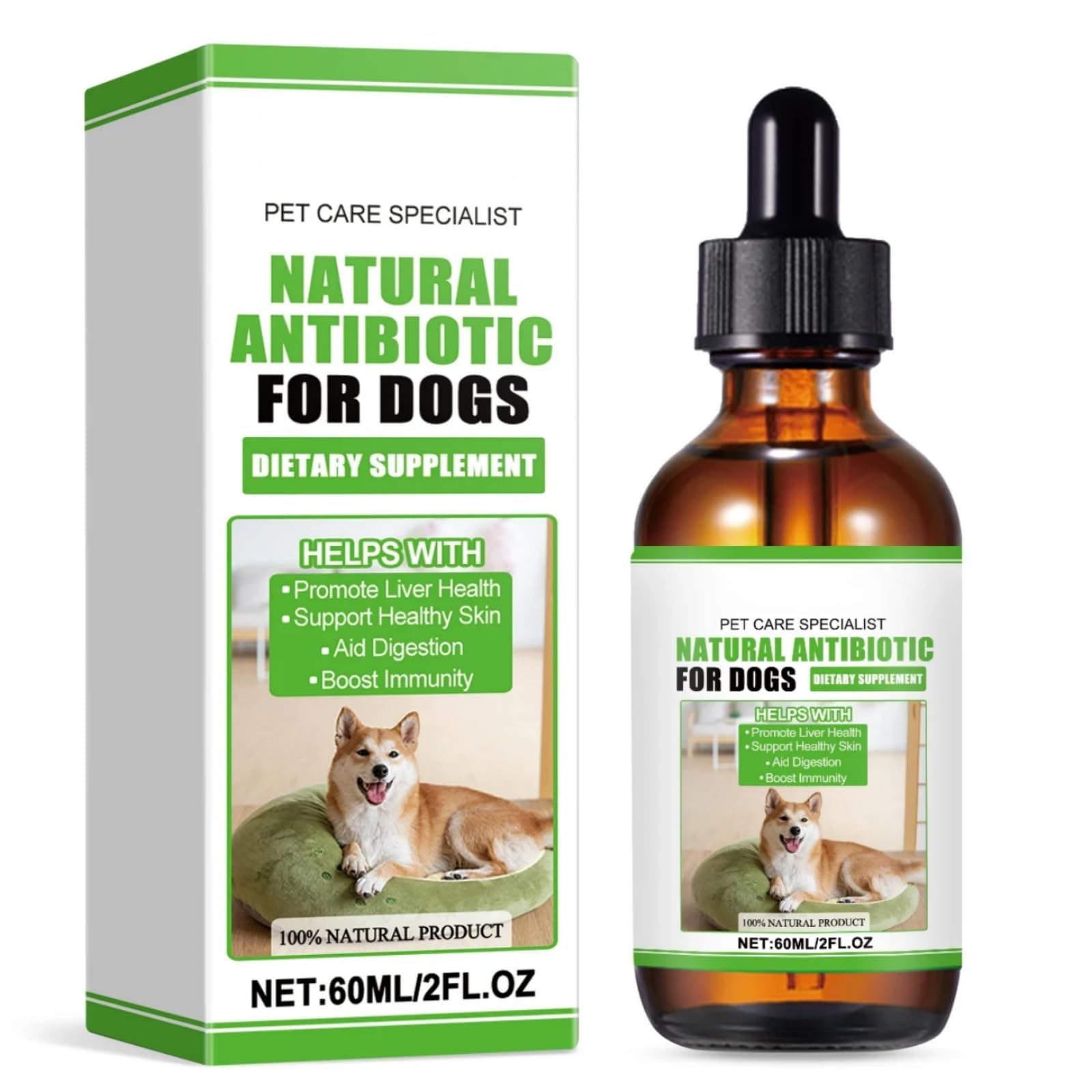 Derwit Natural Dog Antibiotics for Dogs,Bacon Flavor (60ML)