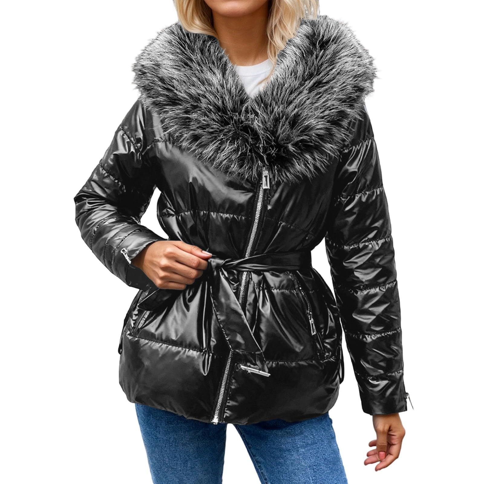Chaqueta Mujer Invierno Abrigos De Cazadora Forro Polar，Chaqueta polar femenina con cremallera abrigo forrado térmico para otoño e invierno ropa casual ligera y cálida de cuello manga larga con bolsi