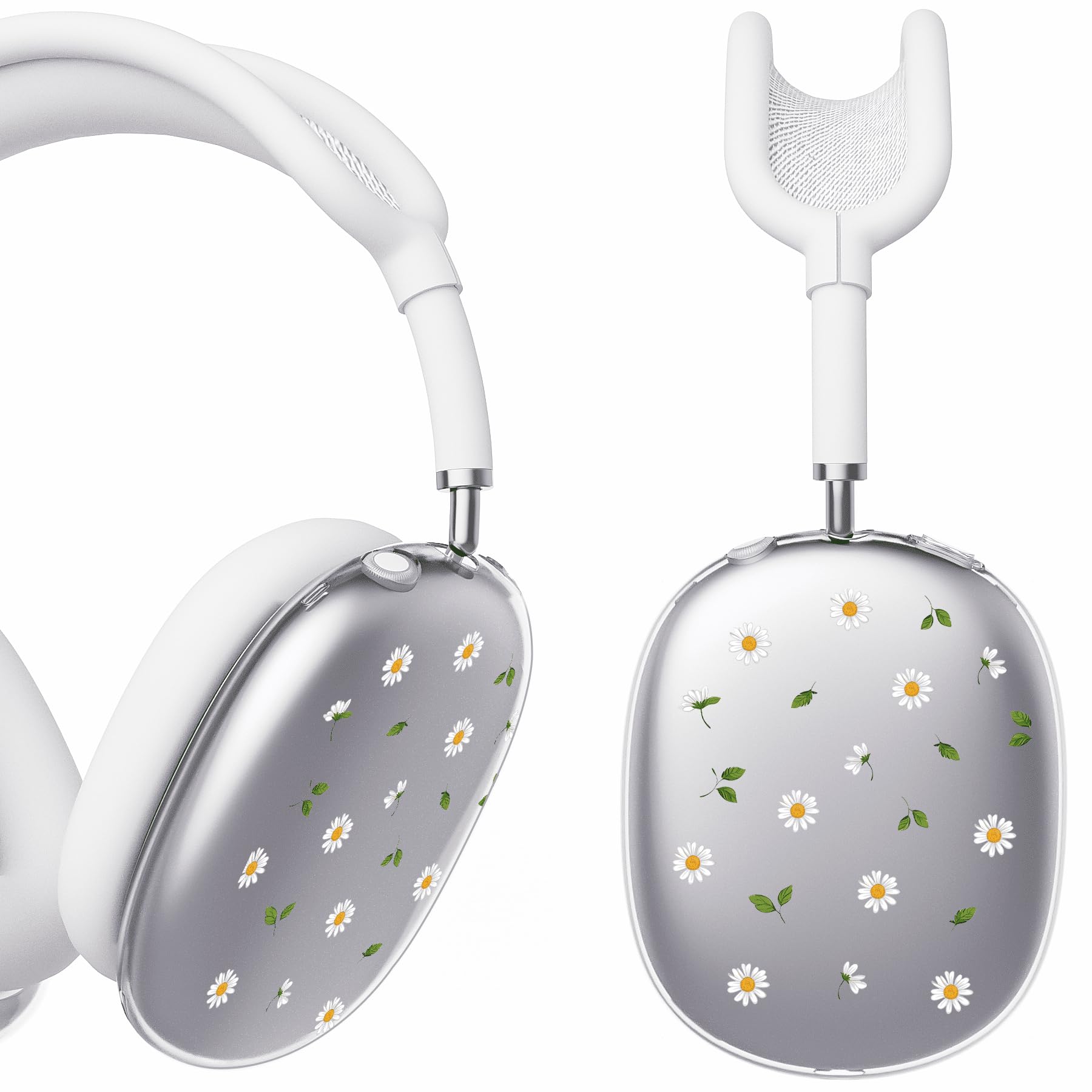 BlHMCASE Headphone Cover for AirPods Max, Cute Daisy Flower Clear Ear Cups Covers, White Silicone Ear Pad Case Headband Cover for Apple AirPods Max