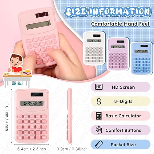 Miniatura 3 de LEIFIDE Paquete de 24 calculadoras de bolsillo, calculadora básica de 4 funciones, pantalla de 8 dígitos, funciona con pilas para escritorio, hogar,