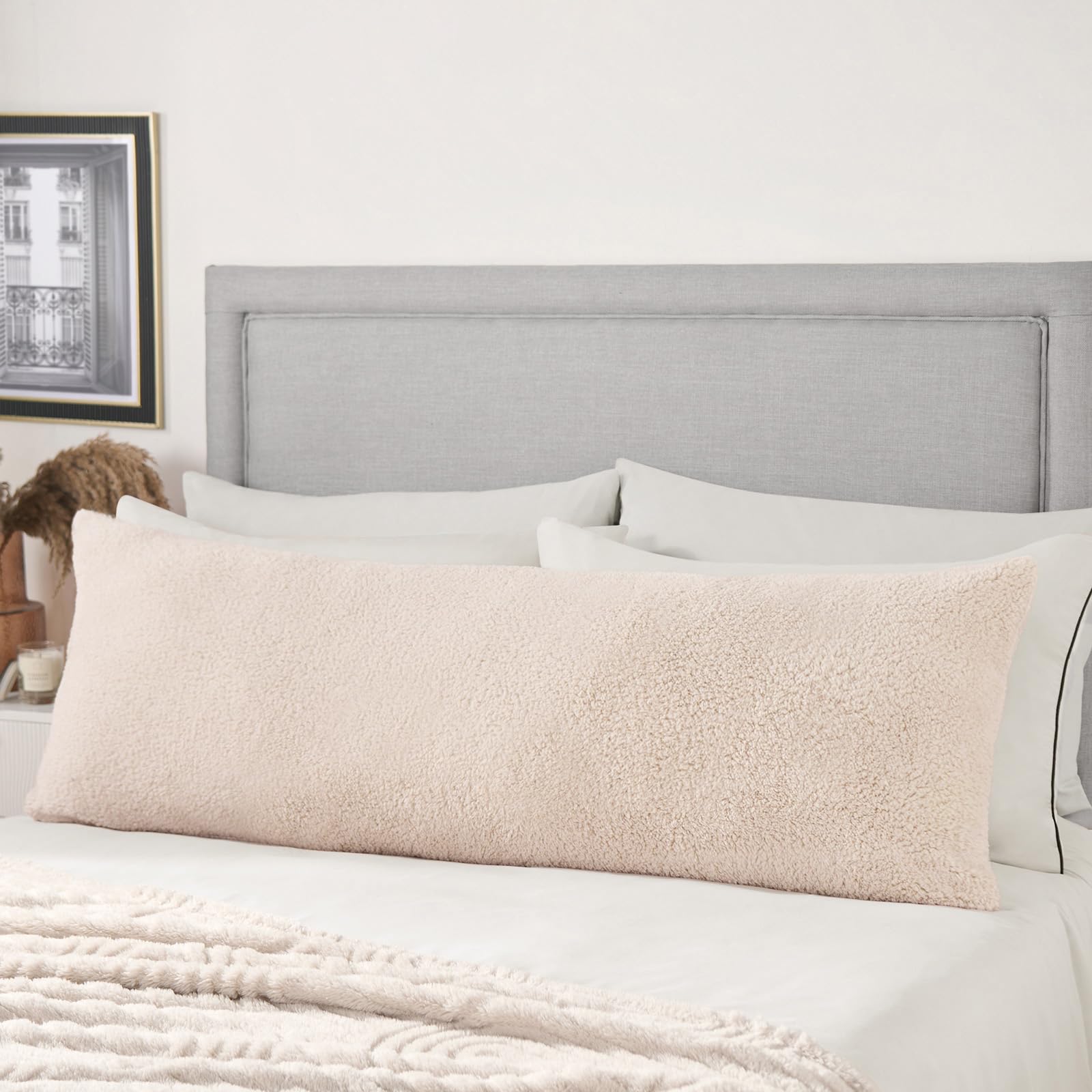 OHS Long Bolster Pillow Teddy Fleece Body Neck Pregnancy Support Cushion from B&Q